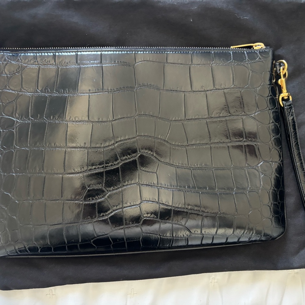 Saint Laurent YSL Black Crocodile Large Embossed Clutch Pouch $825 - Picture 7 of 10